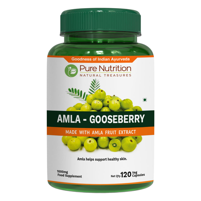 Pure Nutrition Amla Capsules (Indian Gooseberry) 1000 mg per Serving | 120 Veg Capsules | Amla Fruit Extract 500 mg + Powder 500 mg | Standardized Extract | Non-GMO Herbal Supplement 120 count (Pack of 1)