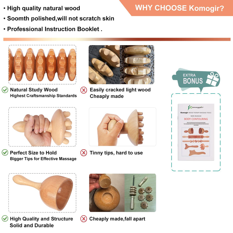 [Australia] - Wood Therapy Massage Tools 5-in-1 Lymphatic Drainage Massager Maderoterapia Kit Wooden Massager Body Sculpting Tools for Muscle Pain Relief, Anti-Cellulite, Body Contouring and Shaping 