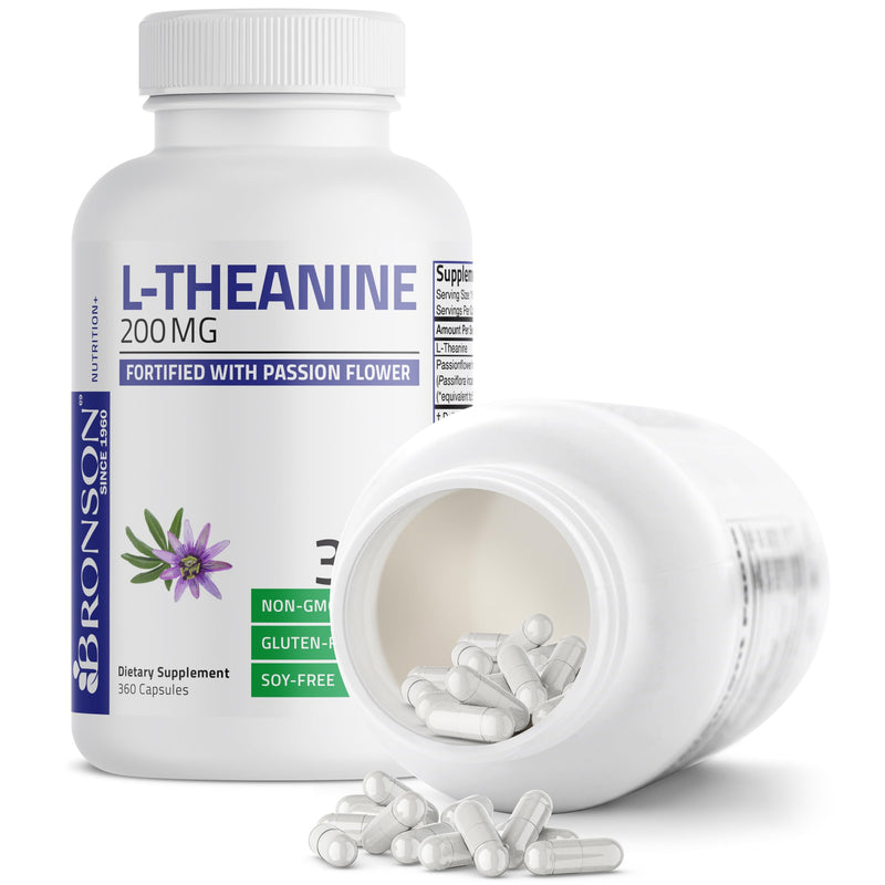 Bronson L-Theanine 200 mg with Passion Flower, Stress Support, 360 Capsules | Promotes Relaxation Without Drowsiness, Supports Healthy Mood, Non-GMO, Gluten-Free & Soy-Free 360 Count (Pack of 1)
