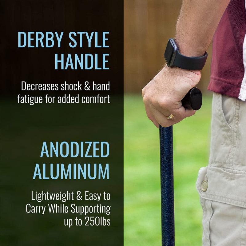 [Australia] - DMI Lightweight Aluminum Adjustable Walking Cane with Derby-Top Handle, Woodgrain Blue Ice 