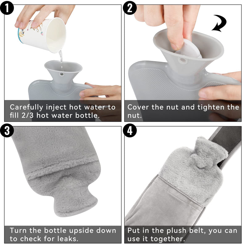 [Australia] - Hot Water Bottle 1.2L with Cover, Hot Water Bottle Belt 3 in 1 for Children, Adults, Elderly, Women, Rubber for Pain Relief for Neck Shoulder Back Waist Period Pain (Grey) Modern 