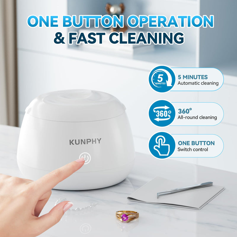 [Australia] - KUNPHY Dental Cleaner | Ultrasonic Retainer Cleaner Machine | 48kHz Dental Cleaning Pod | Aligner, Nightguard, Mouth Guard, Denture | Oral Dental Care | UV Cleaner with Retainer Tablets | White 