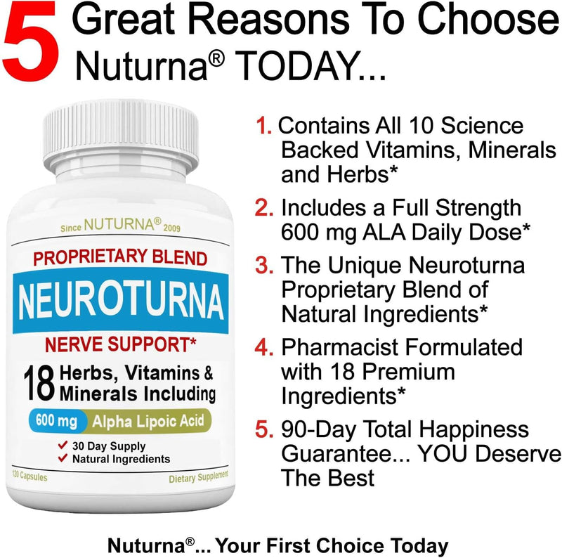 [Australia] - Nuturna Neuroturna Support Supplement with 600 mg Pure Alpha Lipoic Acid - Advanced ALA Formula for Feet Hands Fingers Legs - Ultra Potent 18 in 1 Natural Vitamins - 120 Capsules 