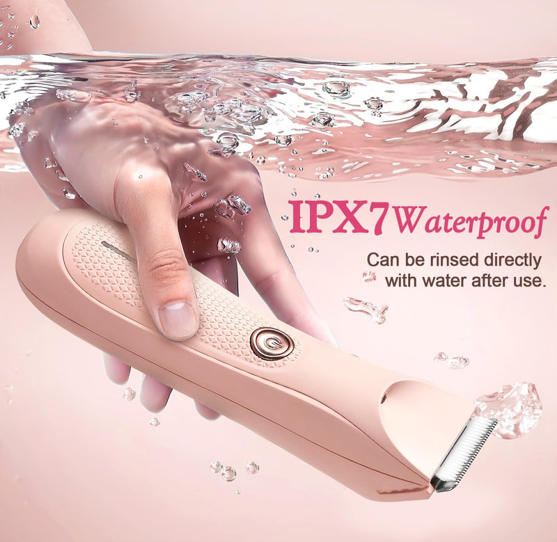[Australia] - Riokko Bikini Trimmer for Women with LED Light and IPX7 Waterproof Dual Charging, Skin-Safe Cordless Pubic Hair Shaver with Battery Indicator Pink 
