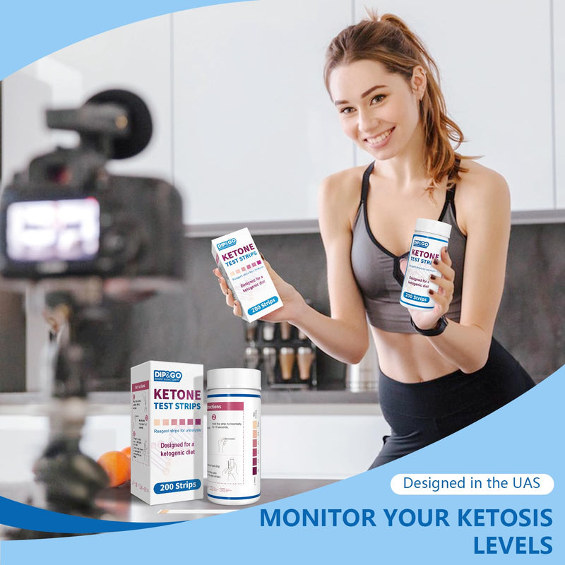[Australia] - Ketone Test Strips: 200 Premium Keto Strips Urine Test for Ketosis on Ketogenic & Low-Carb Diets, DIP&GO Ketosis Home Urinalysis Tester Kit Ketone test strips 