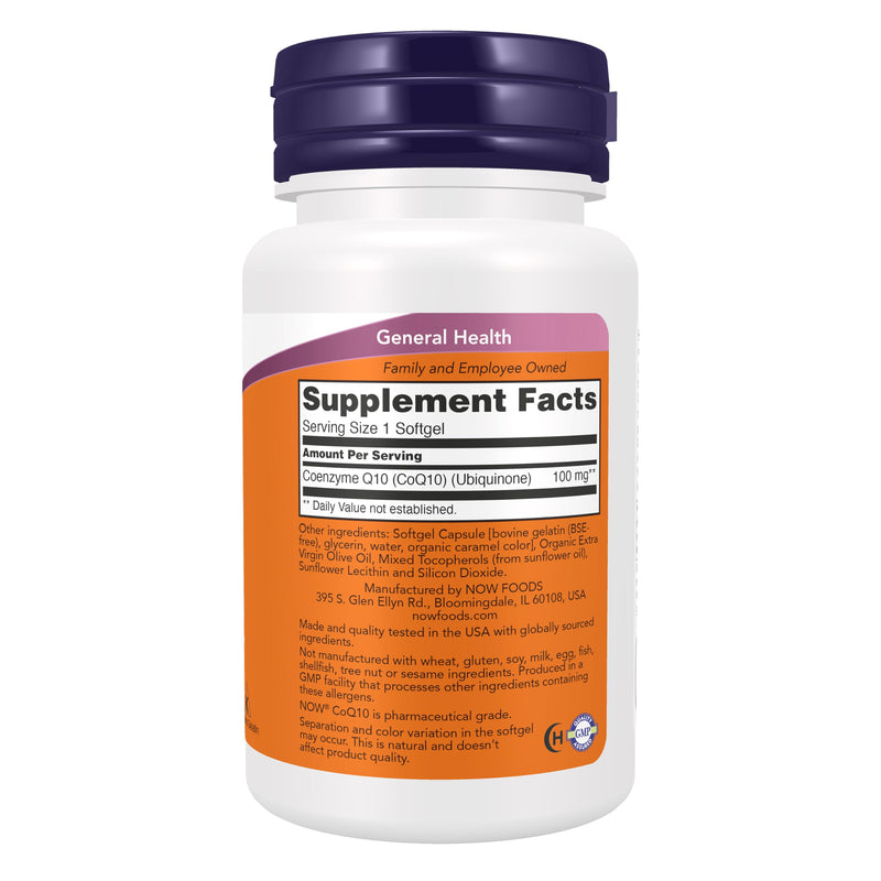 NOW Supplements, CoQ10 (Coenzyme Q10) 100 mg, Pharmaceutical Grade, Cardiovascular Health*, 50 Softgels 50 Count (Pack of 1)