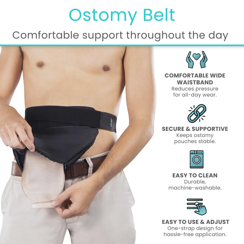 [Australia] - Vive Ostomy Belt for Men & Women - Adjustable Belt for Colostomy, Ileostomy, Urostomy, Ostomy Supplies - Waterproof & Odorless Abdominal Bag Cover - Stoma Guard (Black) Black 
