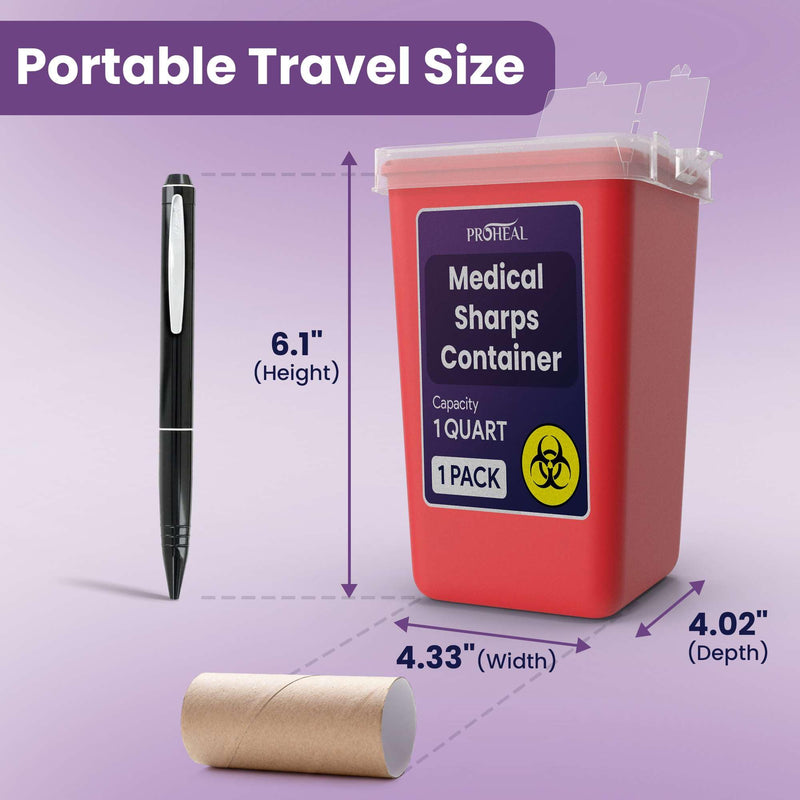 [Australia] - Small Sharps Container for Home Use - 1 Quart Needle Disposal Container for Diabetes Needles, Syringes, and Blades - Portable Travel Size for Biohazard Medical Waste 