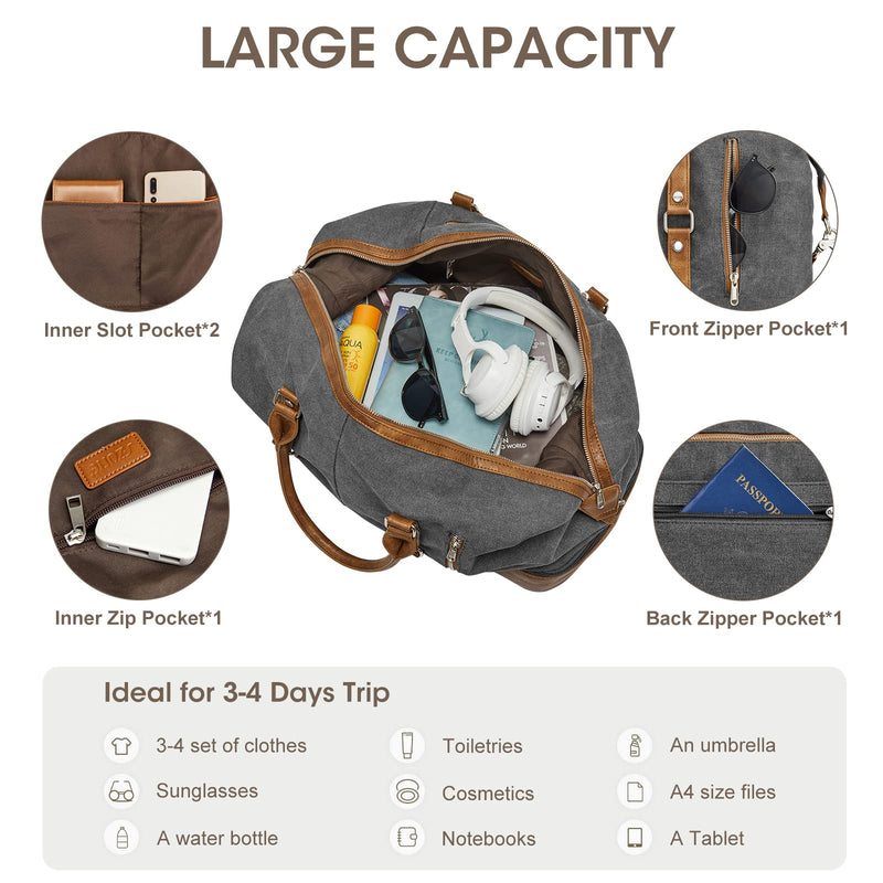 S-ZONE Weekender Bag for Women Men and Leather Luggage Tag for Suitcases
