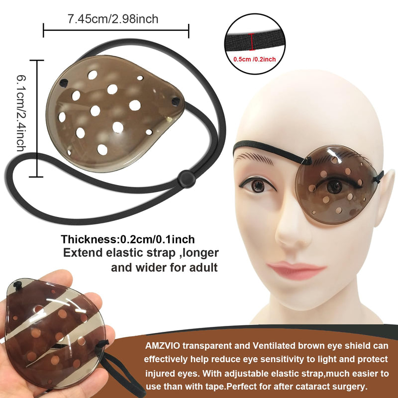[Australia] - AMZVIO 2pcs Eye Shield After Cataract Surgery Dark Clear Eye Patch Plastic Guard with Black Elastic Strap for Adult Sleeping or Go Out,Reduce The Sensitivity of The Eyes to Light After Surgery(Brown) 
