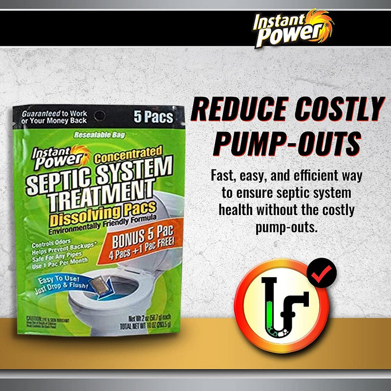 [Australia] - Instant Power Concentrated Septic System Treatment Dissolving Pacs, Controls Odors, Safe on Pipes, 5 Pacs 