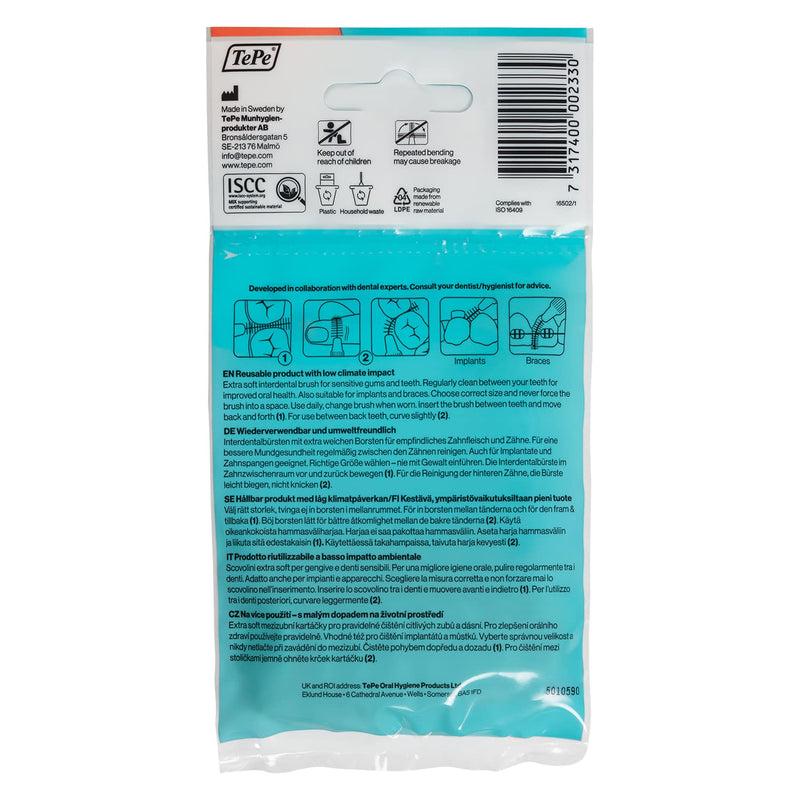 [Australia] - TePe interdental brushes Extra Soft Red (ISO size 2: 0.5 mm) / For particularly gentle and efficient cleaning of the spaces between teeth / 1 x 8 interdental brushes 