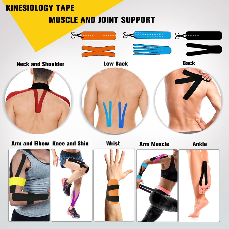 [Australia] - Pro Kinesiology Tape Precut Bulk, 115Ft Athletic Tape for Muscle Joint Support, 140 Strips for Knee Wrist Back Shoulder, Black 