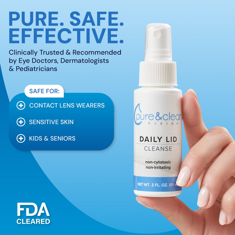 [Australia] - PURE & CLEAN Daily Lid Cleanse Spray - .01% Hypochlorous Acid Eyelid & Lash Cleanser - Gentle HOCl Formula for Blepharitis, Dry Eye, Irritation - Safe for Sensitive Eyes, Contact Lenses - 2 oz 