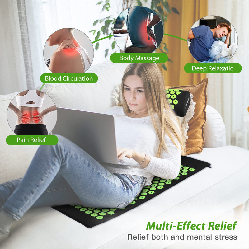 [Australia] - TOMSHOO Acupressure Set, Acupressure Mat and Pillow with 2pcs Massage Balls- Pain Relief Therapy Muscle Back Neck with Travel Bag for Men and Women Black 