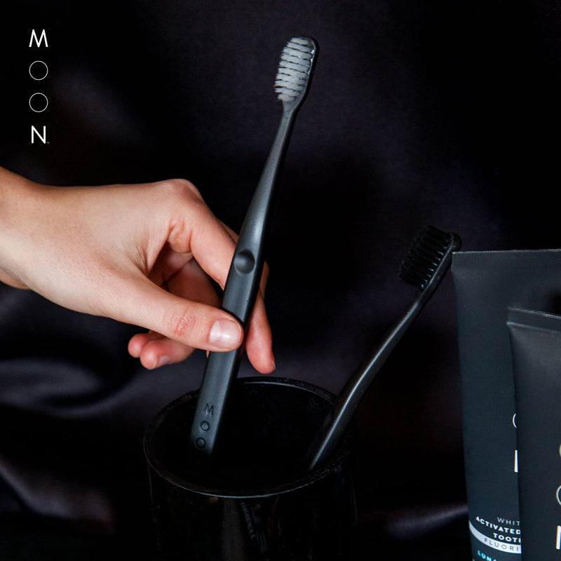 [Australia] - MOON Soft Bristle Toothbrushes, White and Black Sleek Design, Gentle Cleaning, Ideal for Daily Oral Care, Soft Bristles for Comfortable Use, (2 Pack) 1 Count (Pack of 2) 