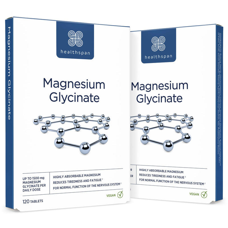 Healthspan Magnesium Glycinate 1500mg | Unwind at Bedtime | Reduces Tiredness & Fatigue | Maintains Normal Muscle & Psychological Function | Gentle on Your Stomach | Vegan (240 Tablets) 120 count (Pack of 2)
