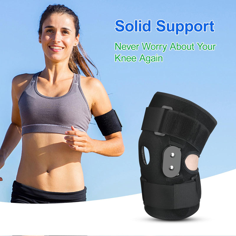 CHIYAN Hinged Knee Brace for Women Men, Open Patella Design with Dual Metal Side Stabilizers, Knee Immobilizer Support for Joint Pain Relief, Arthritis, Meniscus Tear, ACL, PCL, MCL Black Large