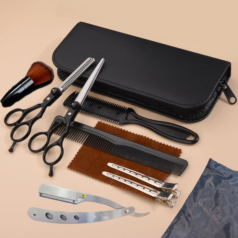 Fcysy Professional Hair Scissors Texturizing Shears Kit, Haircut Scissors Thinning Shears 11 Pcs Set 11pcs Black