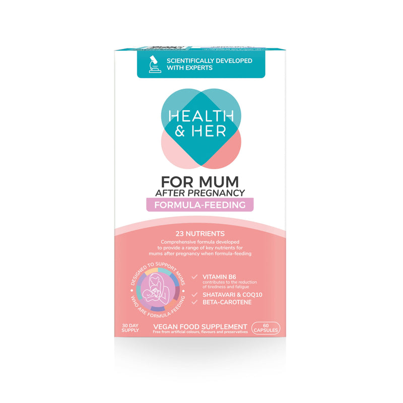 Health & Her for Mum After Pregnancy Formula-Feeding Supplement - Postnatal Vitamins for Women - Contains Vitamin B6, Vitamin D, Shatavari & COQ10-1 Month Supply - 60 Capsules - Vegan & Gluten Free 60 count (Pack of 1)