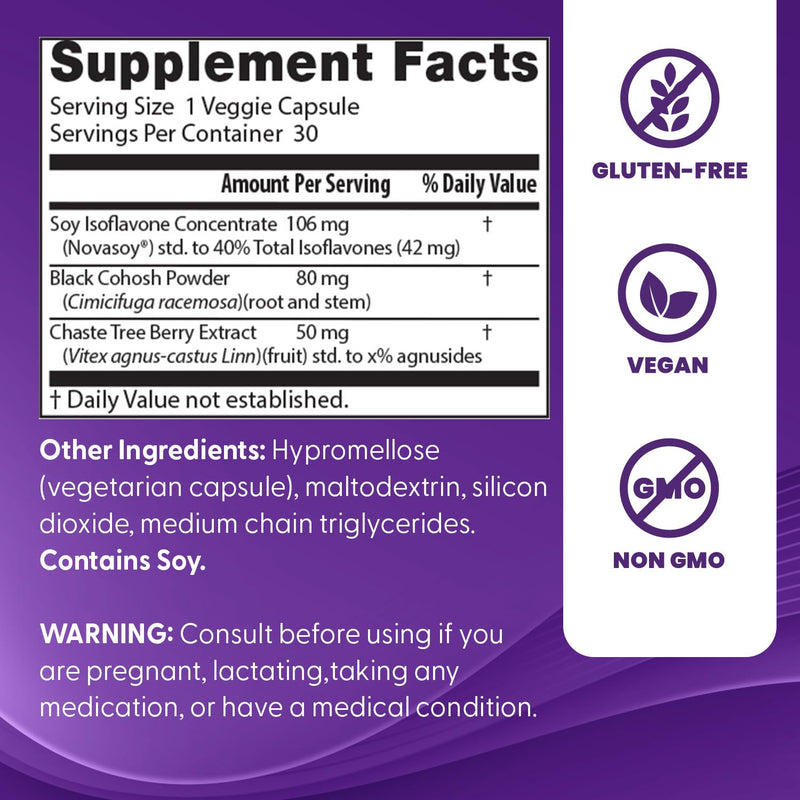 [Australia] - Doctor's Best Womens Menopause Support (Soy Isoflavone, Black Cohosh, Chaste Tree), Multi-Symptom Relief, Non-GMO, Gluten Free, Vegan 30 Veggie Caps 
