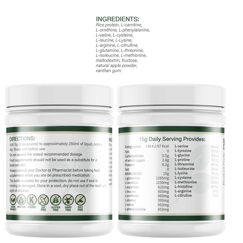Lily & Loaf Amino-Mix Amino Acid Powder – Vegan Amino Blend with BCAAs & L-Glutamine, 450g, 30 Servings