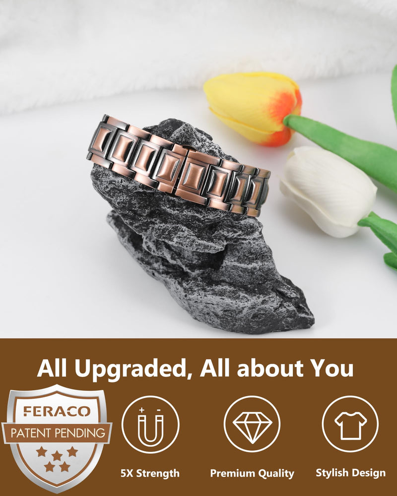 [Australia] - Feraco Copper Magnetic Therapy Bracelet for Men with 5X Strength Magnets,99.99% Pure Copper Therapy Bracelet with 5000 Gauss Magnets Copper-Rivets 