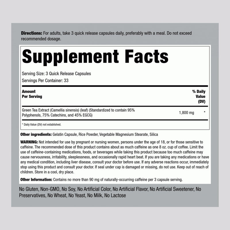 [Australia] - Piping Rock EGCG Green Tea Extract 1800 mg | 100 Capsules | Standardized Supplement | Non-GMO, Gluten Free 
