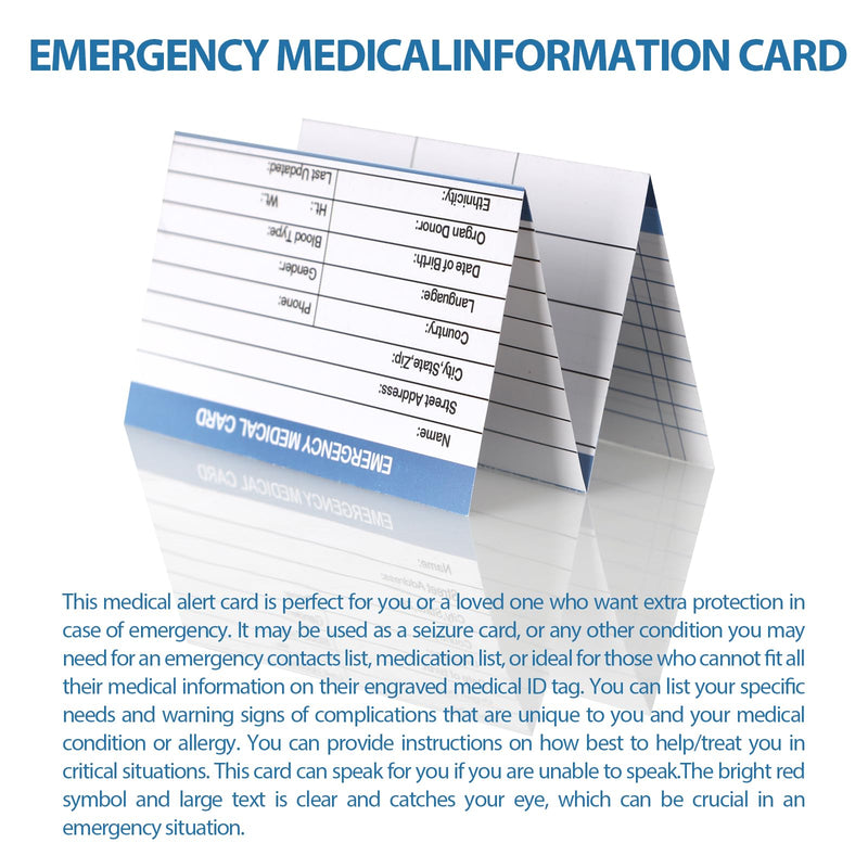 [Australia] - 4 Pack Emergency Medical Information Id Card Red Medical Condition and Emergency Contact Id Wallet Card Medical Alert Wallet Card Pocket Size Medication List and Medical Cards for Caretakers (Blue) Blue 
