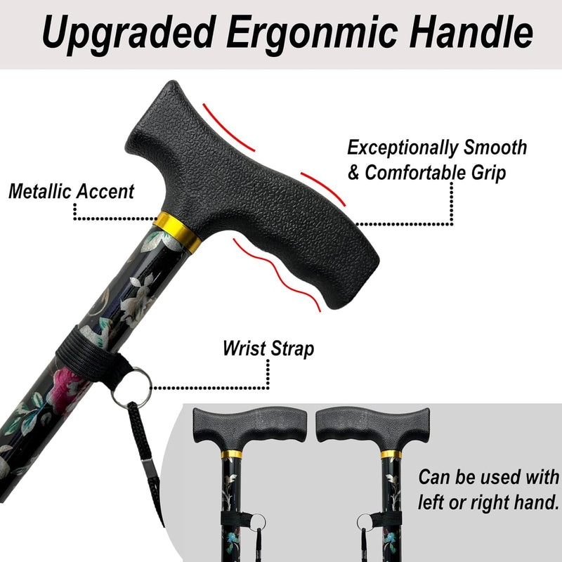 [Australia] - PEPE - Folding Walking Sticks for Women, Floral Walking Sticks for Disabled, Folding Walking Sticks for Ladies, Adjustable Walking Cane for Women, Foldable Walking Stick, Walking Stick Floral 