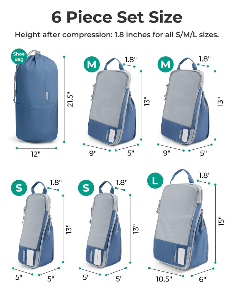 BAGSMART Compression Packing Cubes for Travel Essentials | 14 Set /6 Set /4 Set/2 Set, Lightweight, Durable Déja Vu Blue Set of 6