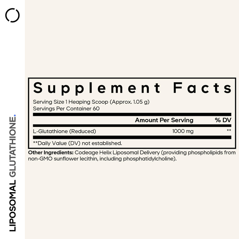 Codeage Liposomal Glutathione Supplement Powder, Reduced, 2.22 Oz | Reduced L-glutathione 1000mg, liposomal delivery from sunflower phospholipids. Unflavored. Two-month supply. Non-GMO.