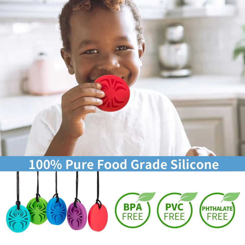[Australia] - Spider Sensory Chew Necklaces, 5Pack Chewy Necklace Sensory Toys for Autistic Children, Designed for Chewing, Autism, Autism Sensory Teether Toy 