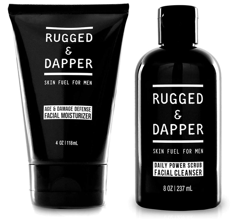 [Australia] - RUGGED & DAPPER Daily Duo Skincare Set for Men | Includes Age + Damage Defense Moisturizer & Daily Power Scrub Face Wash Face Wash & Moisturizer bundle 