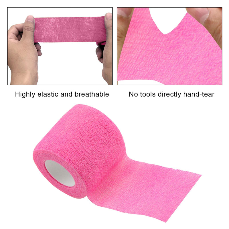 [Australia] - VideoPUP 12pcs Tattoo Grip Tape Phosphor Pink, 2.95"x 5Yards Disposable Cohesive Tattoo Grip Cover Wrap Elastic Bandage Handle Grip Tube for Tattoo Machine Tattoo Grip Accessories 