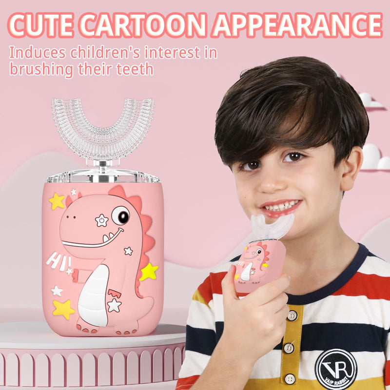 [Australia] - Kids U Shaped Electric Toothbrush, Toddler Toothbrush with 2 U-Shaped Brush Heads 2 Soft Replacements with Toothpaste Automatic Toothbrush Rechargeable,6 Cleaning Modes - Age2-7 Pink A3 Age 2-7 Pink 