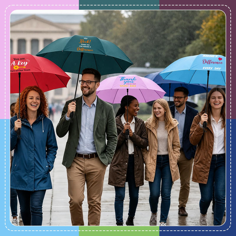 12 Pcs Employee Appreciation Umbrella Gifts for Women Men | Novelty Windproof Folding Umbrellas Thank You Card Hemp Rope Thank You Gifts for Coworker Office Staff Team Group Teacher