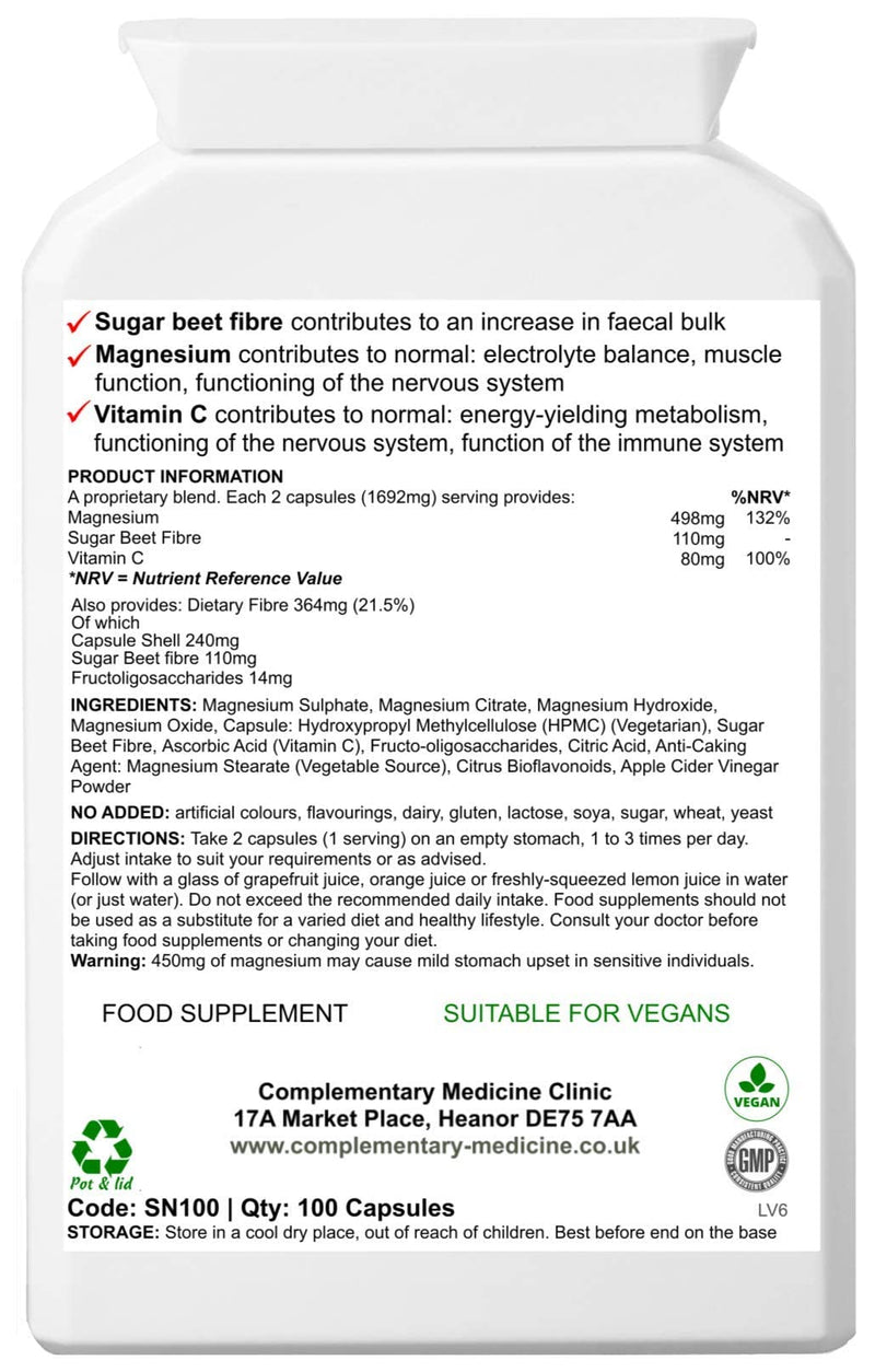 Magnesium Colon Detox – 4 Magnesium Types, Prebiotic Fibre, ACV & Vitamin C – Gentle Daily Digestive Support – Vegan, 100 Capsules