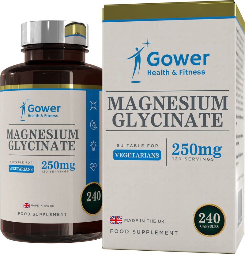 GH Magnesium Glycinate - 250mg Magnesium Bisglycinate per Serving - 240 Glycinate Supplements | Mag Glycinate High Strength Capsules | Non-GMO & Allergen Free | Made in The UK 240 count (Pack of 1)