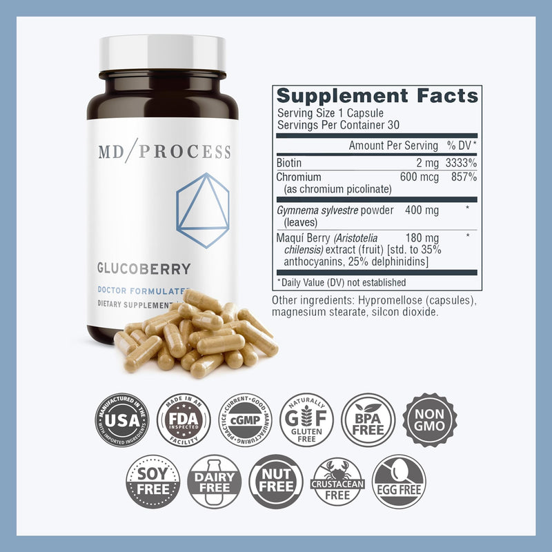 [Australia] - GlucoBerry Maqui Berry Extract with Chromium Picolinate for Blood Health Support - with Biotin and Gymnema Sylvestre - Doctor Formulated - 30 Capsules 30 Count (Pack of 1) 