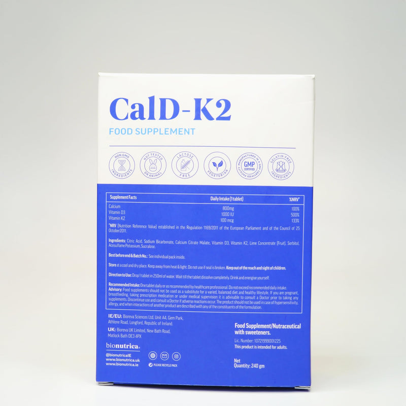 CalD-K2 Calcium 800mg Effervescent Tablets with Vitamin D3 & K2 (MK-7) | Bone & Muscle Support | Vegan, Non-GMO | 60 Tablets