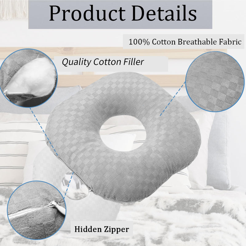 [Australia] - Ear Piercing Pillow for Side Sleepers with an Ear Hole for CNH and Ear Pain Ear Inflammation Pressure Sores, Cotton O-Shaped Side Sleeping Pillow, Ear Guard Pillow Gray 