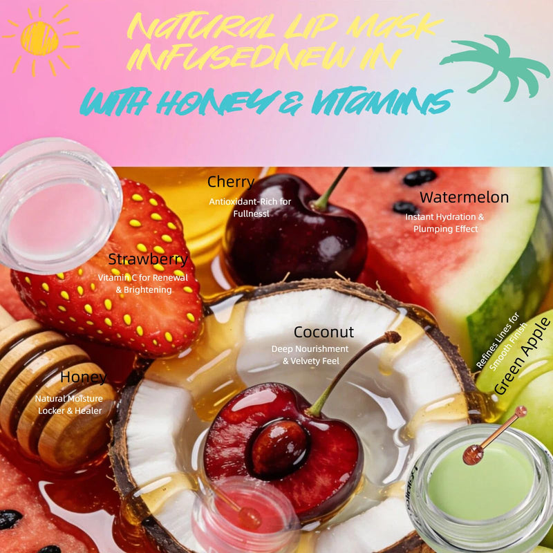 4PCS Bee Lip Balm Honey & Vitamin E Pot Moisturizing Sleep Lip Mask | Overnight Lip Mask with Sticks, Reduce Lip Lines, Prevention Dry and Cracked Scrubs, Bulk Gifts for Women Honey, Strawberry, Watermelon, Apple