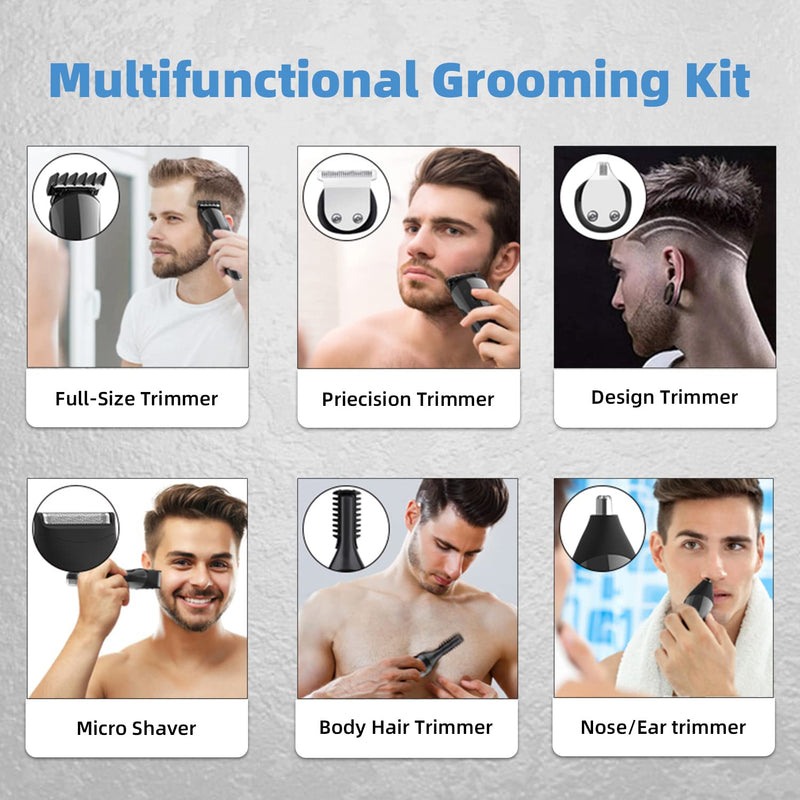 [Australia] - Mens Hair Clipper Beard Trimmer Cordless Mens Grooming Kit Trimmer for Beard Head Face and Body Waterproof IPX7 LED Power Display Black 