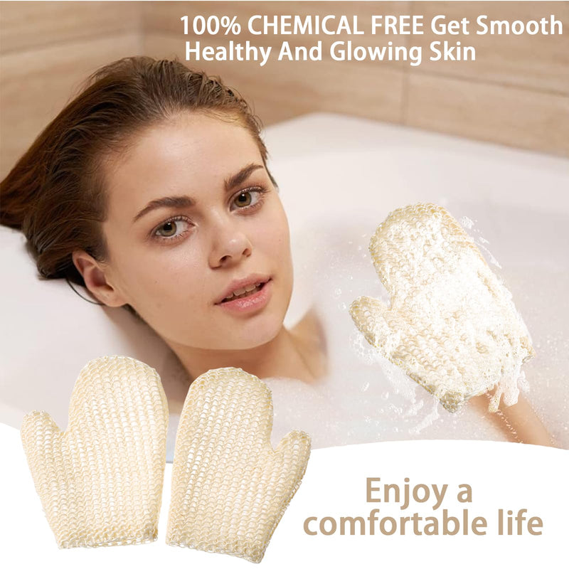 [Australia] - KHDULQ Pack of 2 sisal massage gloves, peeling gloves, exfoliating gloves, hammam gloves, washing gloves, body bath accessories, gentle cleaning and massage for the body, natural peeling gloves 