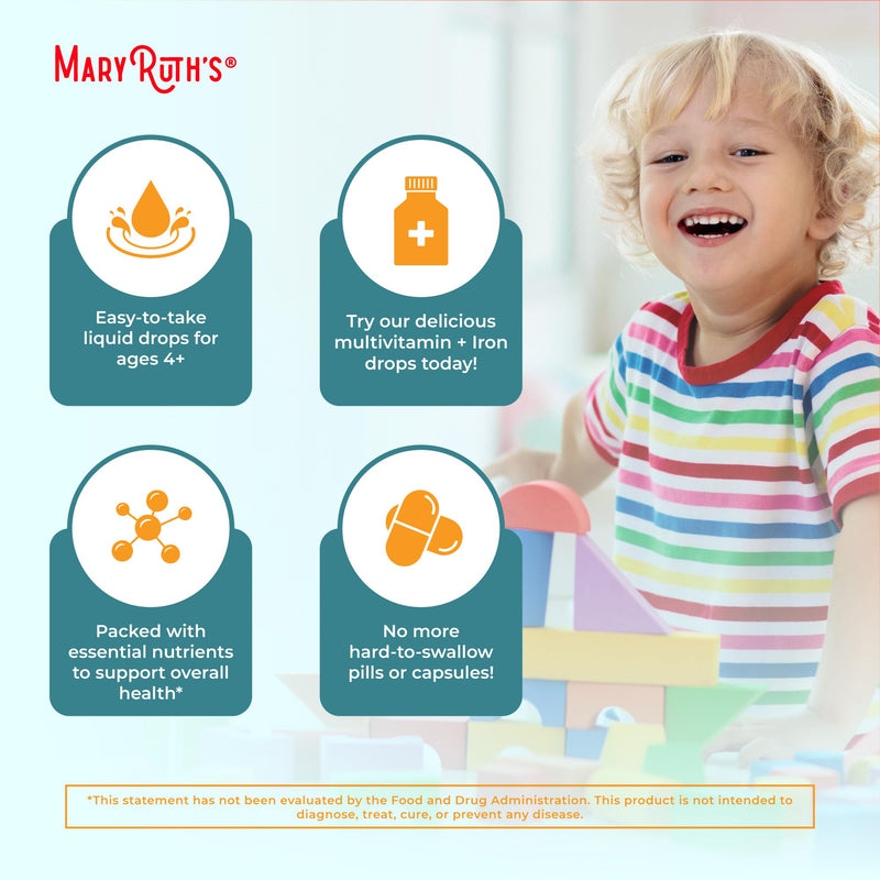 MARYRUTH'S Organic Toddler Multivitamin Drops with Iron,Vegan,30 Servings | Vegan, 30 Servings Toddler Multi + Iron