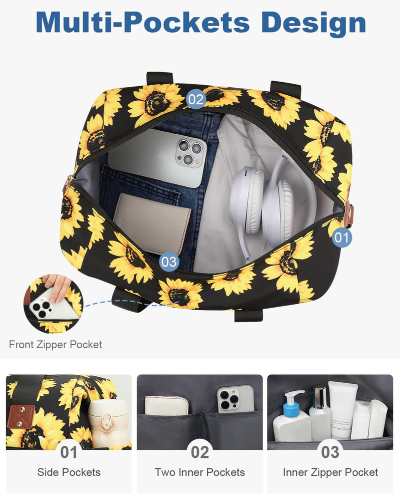 Pritent Travel Duffle Bag for Women + Diaper Bag Backpack (Sunflower)