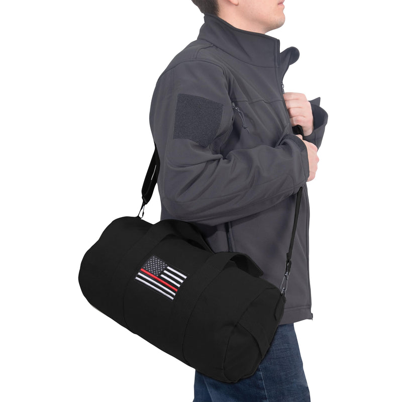 Rothco Thin Red Line Canvas Shoulder Duffle Bag – Patriotic Sports Gym Travel Duffel