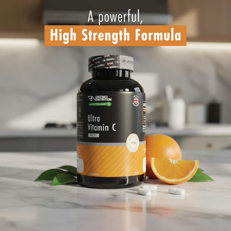 Refined Nutrition Vitamin C 1000mg Tablets – 90 Vegan & Vegetarian Tablets | High Strength Vitamin C with Rose Hip | Immune Support | Once Daily | Made in the UK
