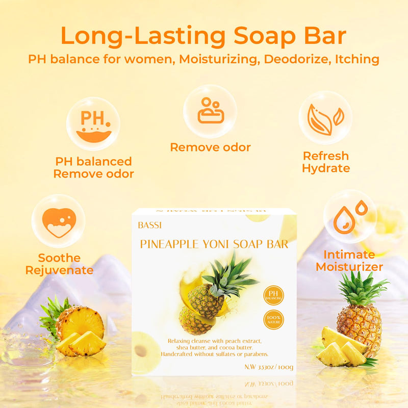 [Australia] - Feminine Wash & Yoni Oil & Yoni Soap Set for Women, Yoni Wash for Vaginal Ph Balance Remove Odor Moisturizing, 1.17 Fl.Oz Feminine Oil & 5.07 Fl.Oz Vaginal Wash 3.53oz Yoni Soap Bar, Pineapple Scent Wash Soap Oil 